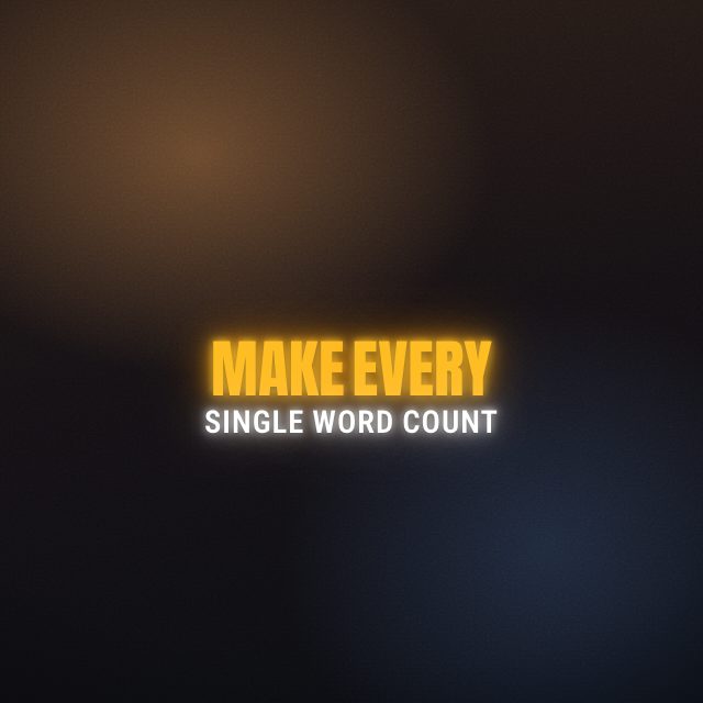 The Goldcast caption style on the line “Make every single word count”